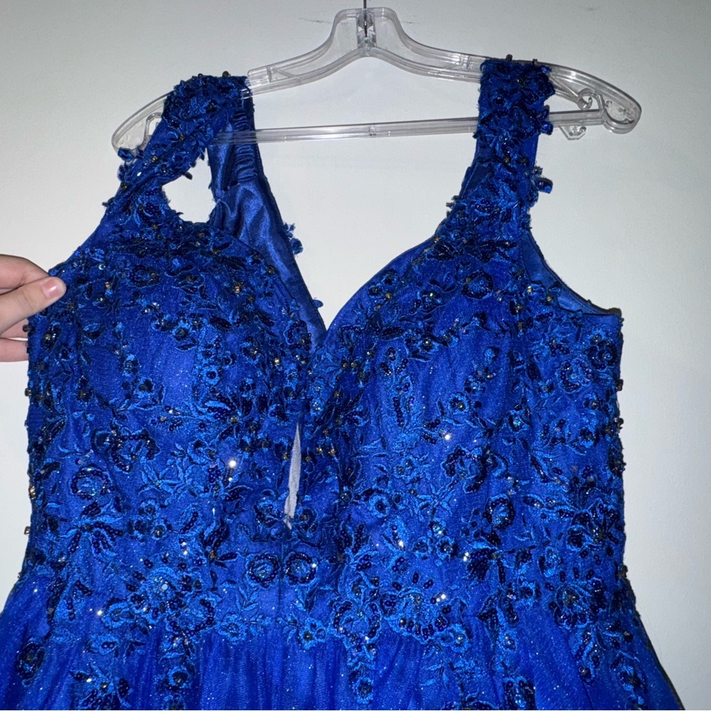 Clarisse Blue Embellished Halter Prom Dress